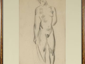 Georges ARTEMOFF "Etude de nue". Dessin au crayon et au fusain, signé 
