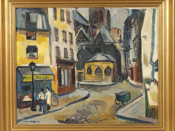 Renée ASPE "Rue de Paris". Huile sur toile, signée en bas à gauche et 