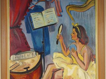 Renée ASPE "Ballerine dans les coulisses". Huile sur carton, signée en