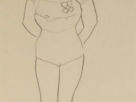 Vente aux enchères Renée ASPE "La danseuse médaillée". Dessin au crayon, signé en bas à d