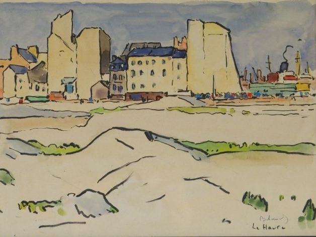 Gaston BALANDE "Le Havre". Aquarelle, signée et située en bas à droite