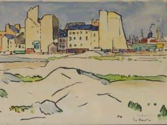 Vente aux enchères Gaston BALANDE "Le Havre". Aquarelle, signée et située en bas à droite