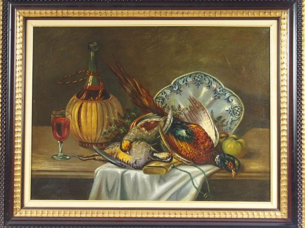 Hans Otto BAUMANN "Nature morte aux faisans". Huile sur toile, signée 