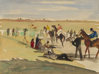 Vente aux enchères Yves BRAYER "Le champs de course de Saint Cloud . Aquarelle, signée en