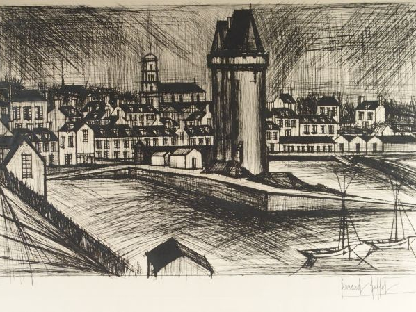 Bernard BUFFET "La tour Solidor". Lithographie, signée en bas à droite