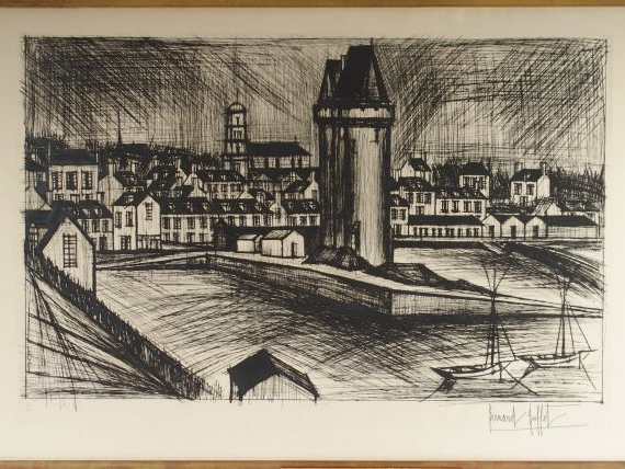 Bernard BUFFET "La tour Solidor". Lithographie, signée en bas à droite