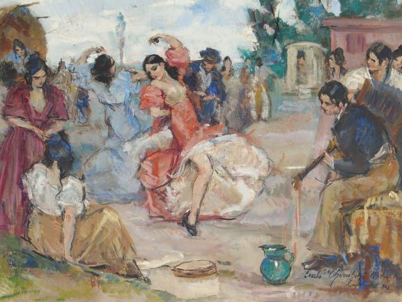Carlo CHERUBINI "Danseuses tsiganes". Huile sur toile, signée en bas à