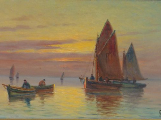 Vente aux enchères Guy COMBIER "Marine". Huile sur carton, signée en bas à droite. 24 x 4