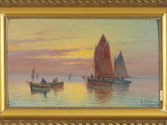 Guy COMBIER "Marine". Huile sur carton, signée en bas à droite. 24 x 4