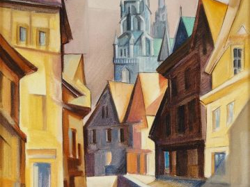 Jean DECORDE "Le vieux Chartres". Huile sur toile, signée en bas à gau