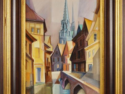 Jean DECORDE "Le vieux Chartres". Huile sur toile, signée en bas à gau