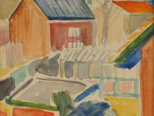Vente aux enchères François DESNOYER "Habitations". Aquarelle, signée en bas à droite. 17