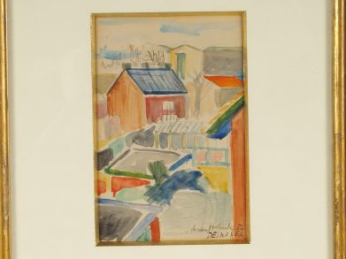 François DESNOYER "Habitations". Aquarelle, signée en bas à droite. 17
