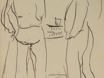 André DUNOYER de SEGONZAC "Etude de deux personnages". Dessin à la plu