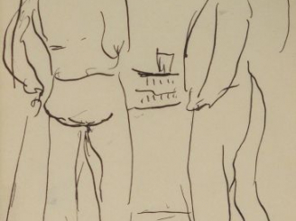 Vente aux enchères André DUNOYER de SEGONZAC "Etude de deux personnages". Dessin à la plu