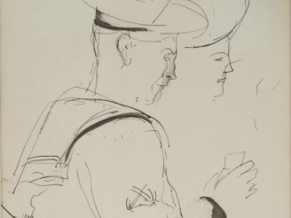 Vente aux enchères André DUNOYER de SEGONZAC "Le matelot". Dessin à la plume, signé en ba