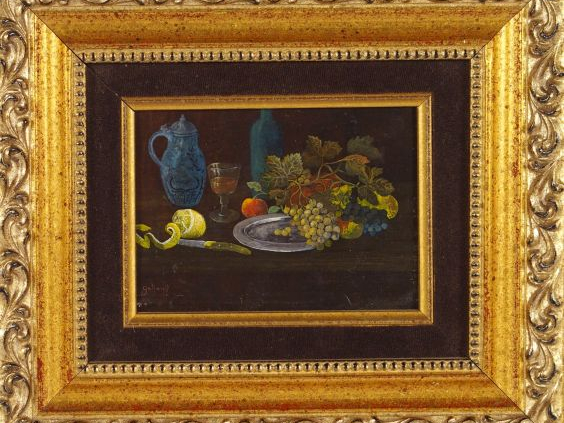 Bernard GALAND "Nature morte". Huile sur panneau, signée en bas à gauc