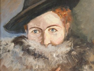 Vente aux enchères LAPOUJADE "Portrait d'élégante". Huile sur panneau, signée en gauche e