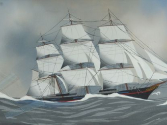 Vente aux enchères Léon HAFFNER "Voilier à trois mats dans la tempête". Pochoir, signé en