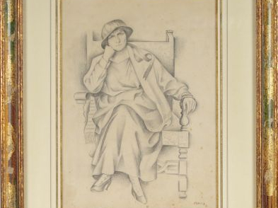 André LOTHE "Elégante au chapeau". Dessin au crayon, signé en bas à dr
