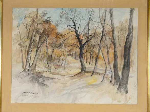LOUSTAUNAU "Bois brûlé". Aquarelle, signée en bas à gauche.  48.5 x 64