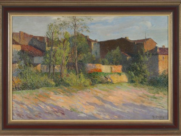 Henri MARRE "Village du Midi". Huile sur toile, signée en bas à droite
