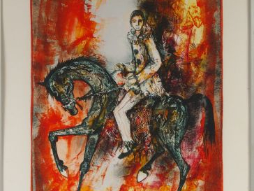Pierre MAS "Pierrot à cheval". Gouache, signée en bas à droite et daté