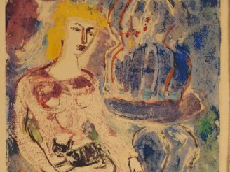 Vente aux enchères Jean MICOINE "Jeune fille assise". Technique mixte sur papier, signée 