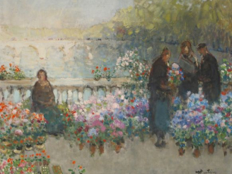 Vente aux enchères Pierre-Eugène MONTEZIN "Le quai aux fleurs". Huile sur toile, signée e