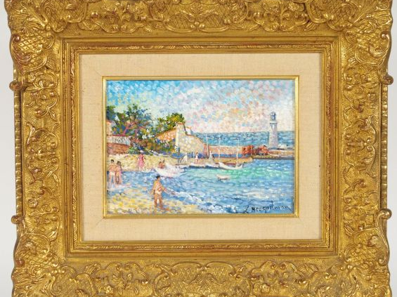 Lucien NEUQUELMAN "La plage de Sainte Maxime". Huile sur toile, signée