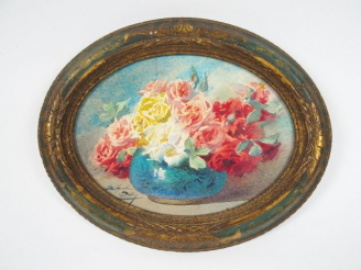 Vente aux enchères Blanche ODIN "Bouquet de roses". Aquarelle, signée en bas à gauche.  1