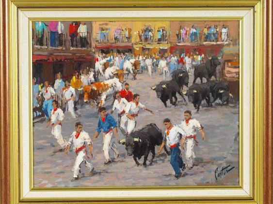 Enrique PASTOR "L’Encierro". Huile sur toile, signée en bas à droite. 