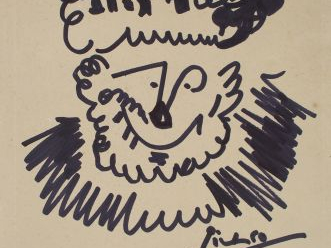 Pablo PICASSO, 1881-1973 "Tête d’homme barbu souriant", 12.9.1963 dess