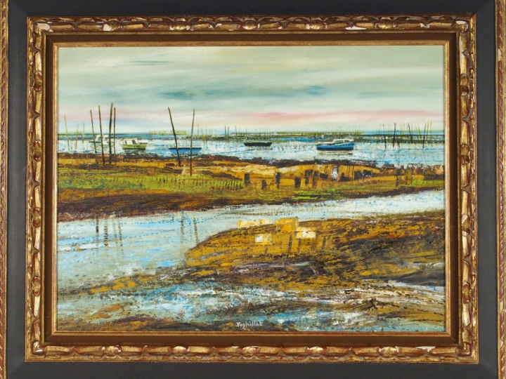 Jean-Pierre POPHILLAT.  "Les marais".  Huile sur toile, signée en bas.