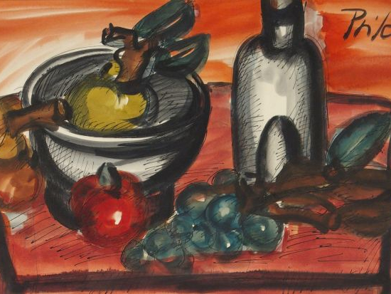 Franz PRIKING "Nature morte". Aquarelle, signée en haut à droite. 31.5