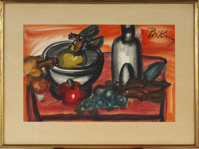 Franz PRIKING "Nature morte". Aquarelle, signée en haut à droite. 31.5