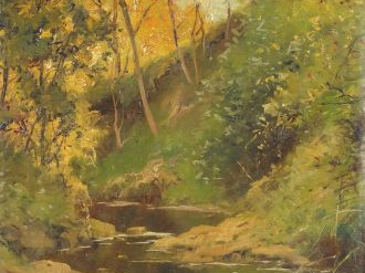 Albert REGAGNON "Rivière". Huile sur panneau, signée en bas à droite. 