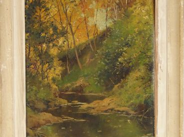 Albert REGAGNON "Rivière". Huile sur panneau, signée en bas à droite. 