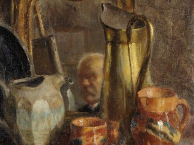 Eugène REGAGNON "Nature morte et autoportrait". Huile sur toile, signé