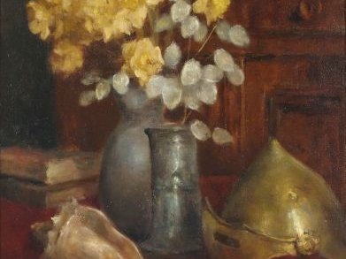 Eugène REGAGNON "Nature morte au pichet". Huile sur toile, signée en b