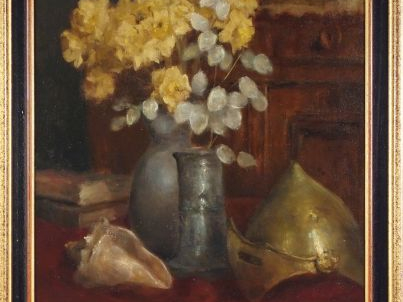 Eugène REGAGNON "Nature morte au pichet". Huile sur toile, signée en b