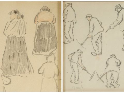 Raymond RENEFER "Etudes de personnages". Deux différents dessins, sign