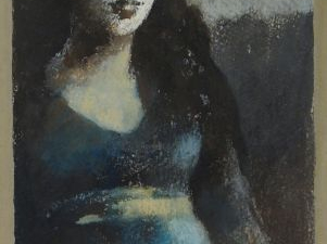 Gilles SACKSICK "Portrait de jeune fille brune". Pastel. 20 x 13.5 cm
