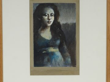 Gilles SACKSICK "Portrait de jeune fille brune". Pastel. 20 x 13.5 cm