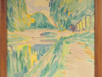 Vente aux enchères Maurice SOUDAN "Le canal du midi". Aquarelle, signée en bas à droite e