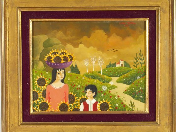 Alain THOMAS "Les moissonneurs". Huile sur panneau, signée au dos. 22 