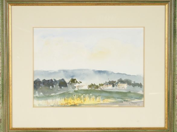 A. TOYE "Paysage". Aquarelle, signée en bas à droite.  23.5 x 33 cm