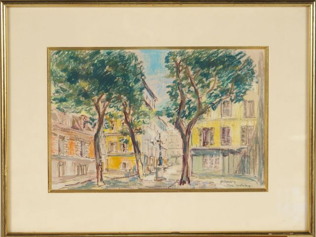 H. TRAVETZ "Paris, la place de Furstenberg". Pastel, signé en bas à dr