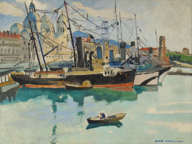 André VERDILHAN "Le port de Marseille". Huile sur toile, signée en bas