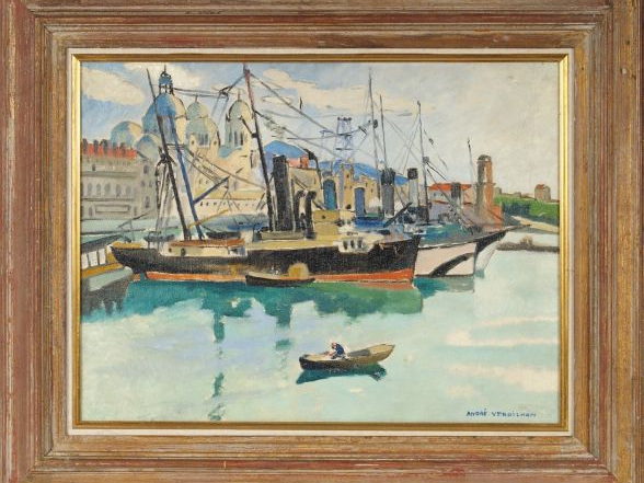 André VERDILHAN "Le port de Marseille". Huile sur toile, signée en bas